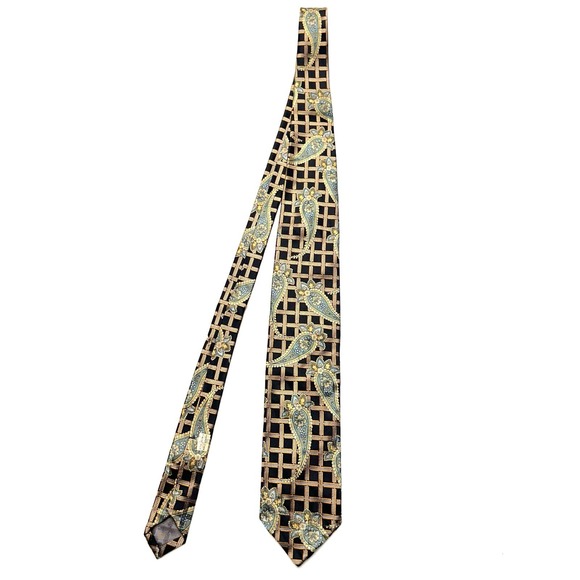 Robert‎ Talbott Seven Fold Limited Edition Silk Tie Lattice Paisley Black Gold - Picture 2 of 11